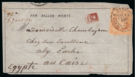 Stamp of Egypt » French Post Offices » Alexandria 1870 (14.12) “BALLON MONTÉ” front from Paris to