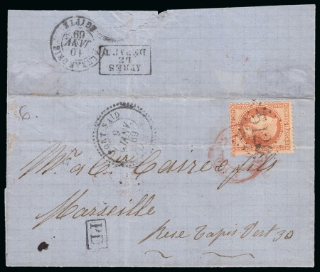 Stamp of Egypt » French Post Offices » Port Said 1869 (9.1) Letter from Port Said via Alexandria to