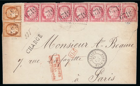 Stamp of Egypt » French Post Offices » Port Said 1875 (19.5) Registered cover front from Cairo to Paris,