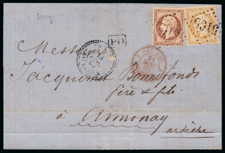 Stamp of Egypt » French Post Offices » Suez 1865 (13.11) Folded cover from Port Said to Annonay,