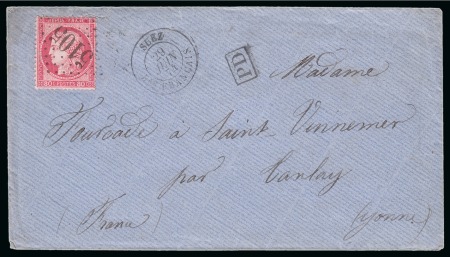 1874 (29.6) Cover from Port Said to Yonne, France,