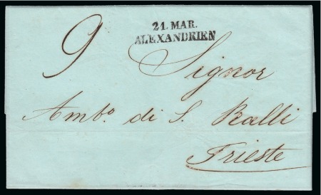 1852 (21.3) Folded stampless entire from Alexandria