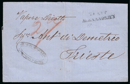 1858 (17.1) Folded stampless entire Alexandria to Trieste,
