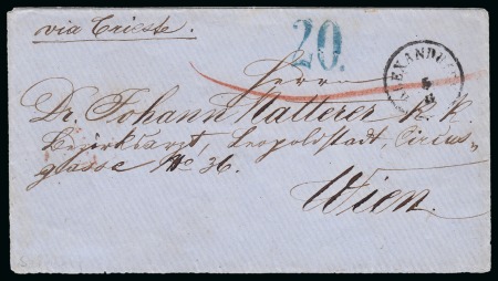 1867 (5.8) Stampless envelope to Vienna, bearing “ALEXANDRIEN/5.8”