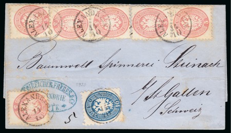 1866 (14.10) Folded cover from Alexandria to St. Gallen,