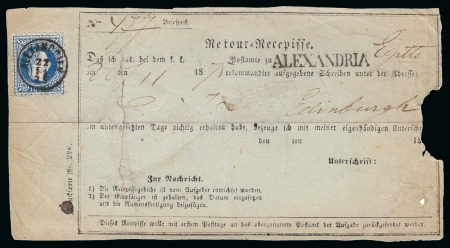 1875 (22.11) Return receipt bearing 10s. tied ALEXANDRIEN/22.11.75