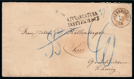 1871 (16.2) Envelope from Alexandria to Chur, Switzerland,