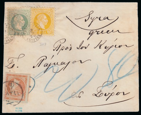 1870 (9.1) Large part entire to Syros bearing 1867