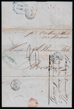 Stamp of Egypt » British Post Offices » Alexandria 1855 (21.4) Letter from Batavia via Alexandria to Bordeaux,