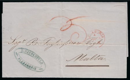 1859 (21.3) Letter from Alexandria to Malta with Alexandria