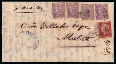 1867 (30.1) Entire from Alexandria to Malta with four