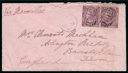 1867 (23.11) Cover from Suez to Barnstaple, Devon,