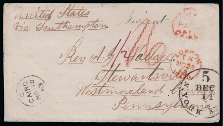 Stamp of Egypt » British Post Offices » Cairo 1863 (10.11) “Crowned Circle” "PAID AT CAIRO" in red on cover from Cairo to Stewartsville, PA, U.S.A