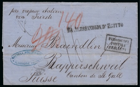 Stamp of Egypt » Italian Post Offices » Alexandria 1863 Folded entire from Alexandria to Rapperschweil,