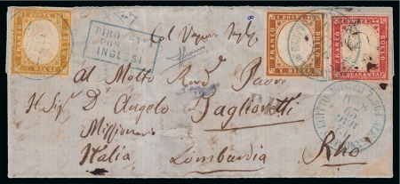 Stamp of Egypt » Italian Post Offices » Alexandria 1863 (12.5) Entire letter to Lombardy franked Sardinia