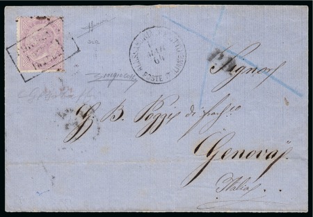 Stamp of Egypt » Italian Post Offices » Alexandria 1864 (14.3) Entire to Genoa bearing 1863-65 London
