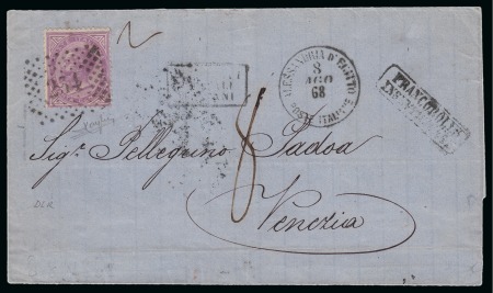 Stamp of Egypt » Italian Post Offices » Alexandria 1868 (8.8) Folded cover from Alexandria to Venezia,