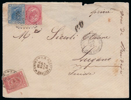 Stamp of Egypt » Italian Post Offices » Mixed Frankings 1872 (22.4) Envelope from Cairo via Alexandria to Lugano,