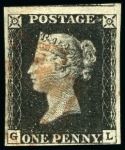 1840 1d Black pl.4 GL with close to huge margins, light red MC