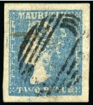 1859 Dardenne 2d. pale blue, position 49, used with large margins, barred oval cancel