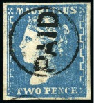 1859 Dardenne 2d. blue, position 64 showing cut transfer at lower left, used with good margins, neat "PAID" circle cancel