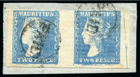 Stamp of Mauritius » 1859 Dardenne Issue (SG 41-44) 1859 Dardenne 2d. pale blue, positions 51-52, used pair on piece