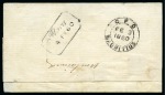 Stamp of Mauritius » 1859 Dardenne Issue (SG 41-44) 1859 Dardenne 2d. blue, position 60, tied to large part lettersheet from Port Louis to Flacq, with "ADVERTISED / UNCLAIMED" handstamp