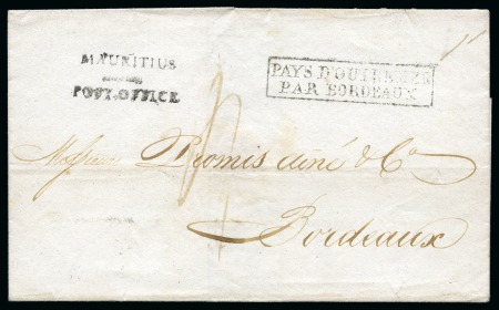 Stamp of Mauritius » Pre-Stamp & Stampless Postal History 1829 (Mar 12) Wrapper from Port Louis to France with "MAURITIUS / POST OFFICE" hs