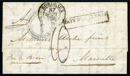 Stamp of Mauritius » Pre-Stamp & Stampless Postal History 1838 (May 8) Lettersheet from St. Denis to France with "L'AGENT / FRANCAIS / MAURICE" forwarding agents cachet