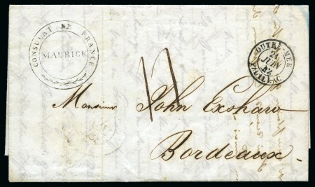Stamp of Mauritius » Pre-Stamp & Stampless Postal History 1842 (Apr 24) Entire from Port Louis to France with "CONSULAT DE FRANCE / MAURICE" cachet