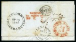 Stamp of Mauritius » Pre-Stamp & Stampless Postal History 1845 (Aug 13) Entire from Port Louis to France with "MAURITIUS / STG. POSTAGE PAID / INLD. Do. .. / SHIP Do. .." hs in red