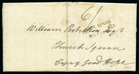 Stamp of Mauritius » Pre-Stamp & Stampless Postal History 1819 (Feb 29) Entire from Mauritius to the Cape of Good Hope with "PORT LOUIS / UNPAID" hs
