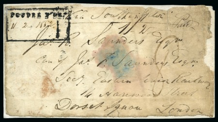 1852 (Feb 11) Front from POUDRE D'OR to England, with black framed despatch ds