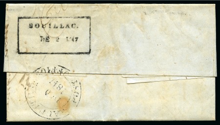 Stamp of Mauritius » Pre-Stamp & Stampless Postal History 1847 (Dec 2) Entire sent locally from Souillac to Port Louis with framed "INLAND." hs and endorsed "Unpaid 2d"