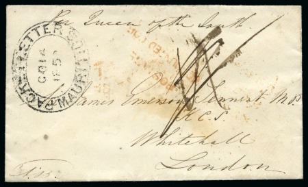 1852-53 Pair of covers from Mauritius via the Cape to England with instructional handstamps