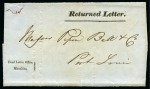 Stamp of Mauritius » Pre-Stamp & Stampless Postal History 1855 Envelope (incl. original contents) sent from Mauritius to India, ms notation on arrival "Not found / Return to Mauritius", plus "Returned Letter" cover from the Dead Letter Office