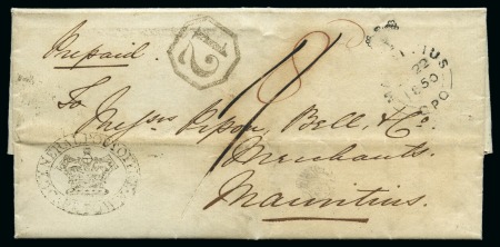 Stamp of Mauritius » Incoming Mail CAPE OF GOOD HOPE: 1849 (Dec 22) Entire from Paarl, Cape of Good Hope, sent to Mauritius, with "12" octagonal for Paarl 