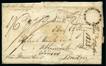 Stamp of Mauritius » Pre-Stamp & Stampless Postal History 1823 Entire from India to England "via Mauritius" with ms notation on reverse "Forwarded by Your most obdt noble servants / Sampson & Prince"