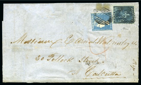 Stamp of Mauritius » 1859 Dardenne Issue (SG 41-44) 1859 Dardenne 2d. blue in combination with 1859-61 Britannia 6d blue tied by barred oval cancels to 1860 (Feb 7) cover to India
