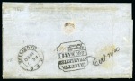 1859 Dardenne 2d. blue in combination with 1859-61 Britannia 6d blue tied by barred oval cancels to 1860 (Feb 7) cover to India