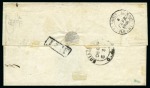 1859 Dardenne 2d. blue vertical pair and 2d. pale blue vertical pair tied by barred oval cancels to 1860 wrapper to Réunion