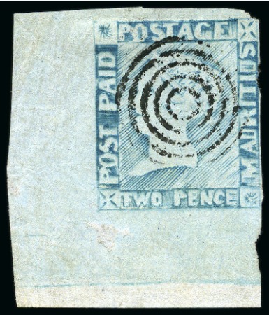 1855-58 Post Paid 2d. grey-blue, position 10, bottom left corner sheet marginal example, used