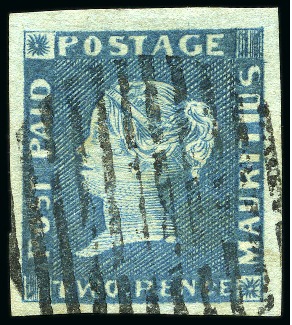 Stamp of Mauritius » 1848-59 Post Paid Issue » Early Impressions (SG 6-9) 1849-54 Post Paid, 2d. blue, position 8, used, ex Burrus