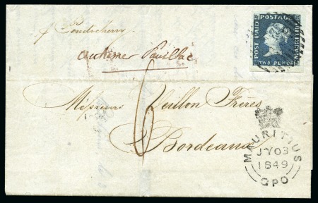 Stamp of Mauritius » 1848-59 Post Paid Issue » Earliest Impressions (SG 3-5) THE UNIQUE EARLIEST IMPRESSION 'PENOE' ON COVER