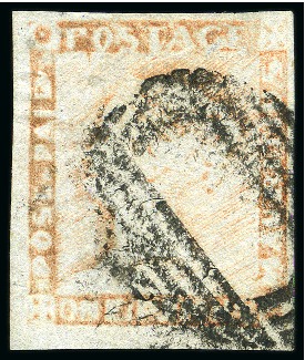 1859 Post Paid 1d. red, position 9, used
