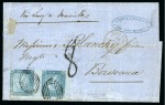Stamp of Mauritius » 1859 Lapirot Issue » Intermediate Impressions (SG 38) 1859 Lapirot 2d. blue, horizontal pair, positions 11-12, on cover to France