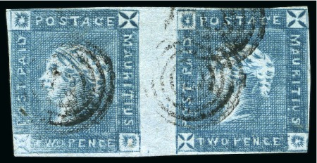 1859 Lapirot 2d. deep blue, horizontal pair, positions 9-10, used