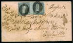 Stamp of Mauritius » 1859 Lapirot Issue » Intermediate Impressions (SG 38) 1859 Lapirot 2d. blue, horizontal pair, positions 5-6, on envelope from Port Louis to Calcutta