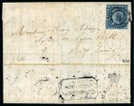 Stamp of Mauritius » 1848-59 Post Paid Issue » Intermediate Impressions (SG 10-15) 1854-57 Post Paid 2d. deep blue, position 8, on folded entire from Souillac to Port Louis