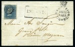 1849-54 Post Paid 2d blue, position 11, on cover to Plaine Magnan